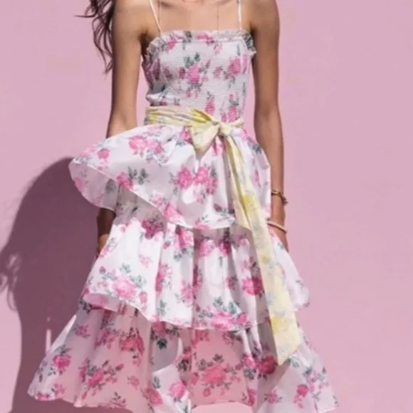 LoveShackFancy Pink Floral Midi Dress - Picture 7 of 8